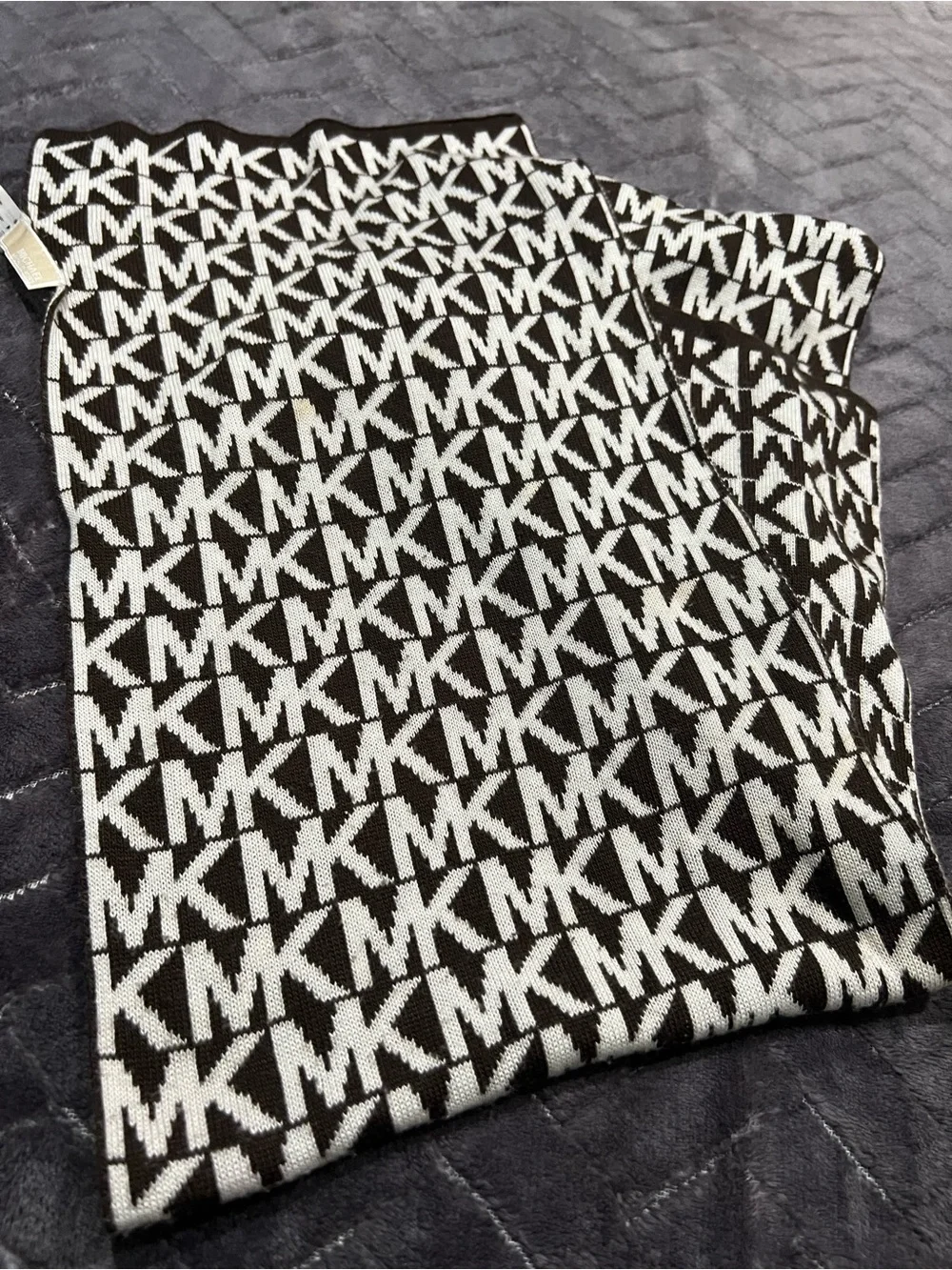 Michael Kors Brown & White Logo Knit Scarf